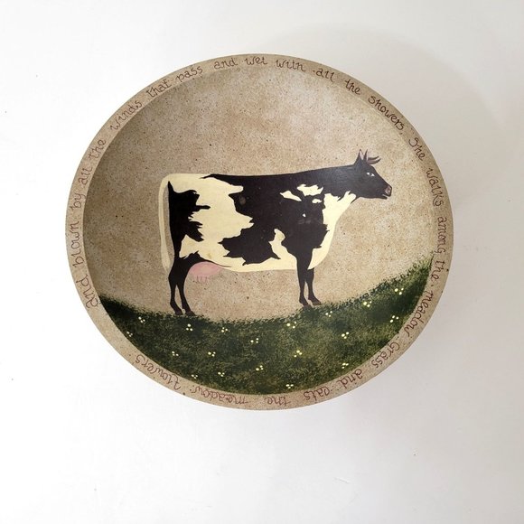 Vintage Other - Folk Art Hand Painted Cow Wood Bowl